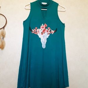 Peach Love california cow skull flower dress